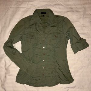 Express Olive Green Button Up Blouse Size Small